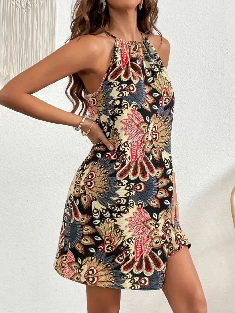 Sleeveless Black Floral Grecian Halter Spring Summer Dress- Full & Plus Sizes - Picture 3 of 7